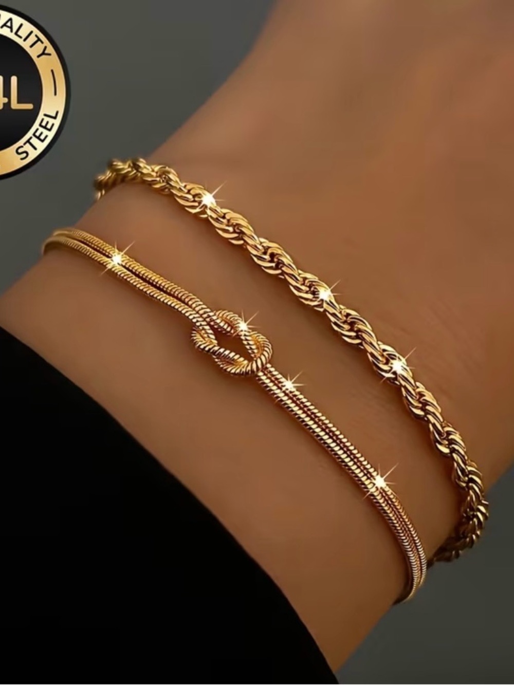 Gold-Tone Knot & Rope Double Bracelet Set - Women Jewelry
